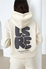 LSRE bubble ecru printed premium relaxed hoodie